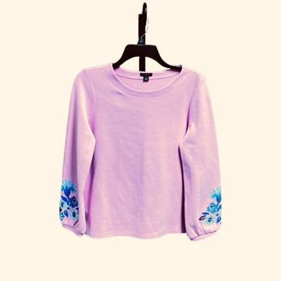 Ann Taylor Pink Embroidery Sleeve Crewneck Top Size Small Petite NEW - Picture 1 of 6